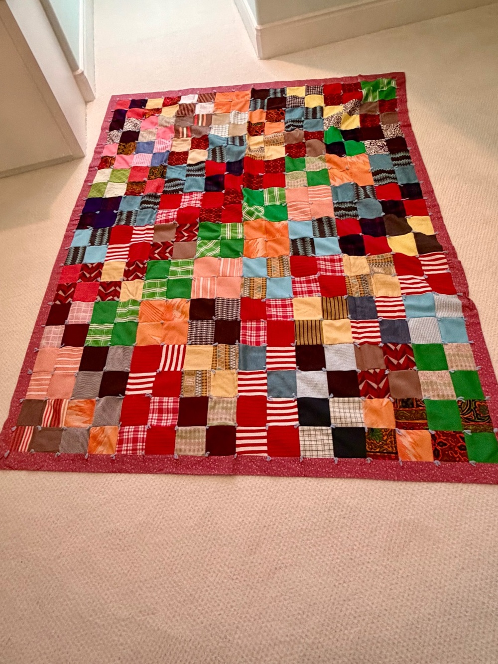 Handmade Patchwork Quilt - Multi Color Cozy Bedspread VINTAGE ANTIQUE